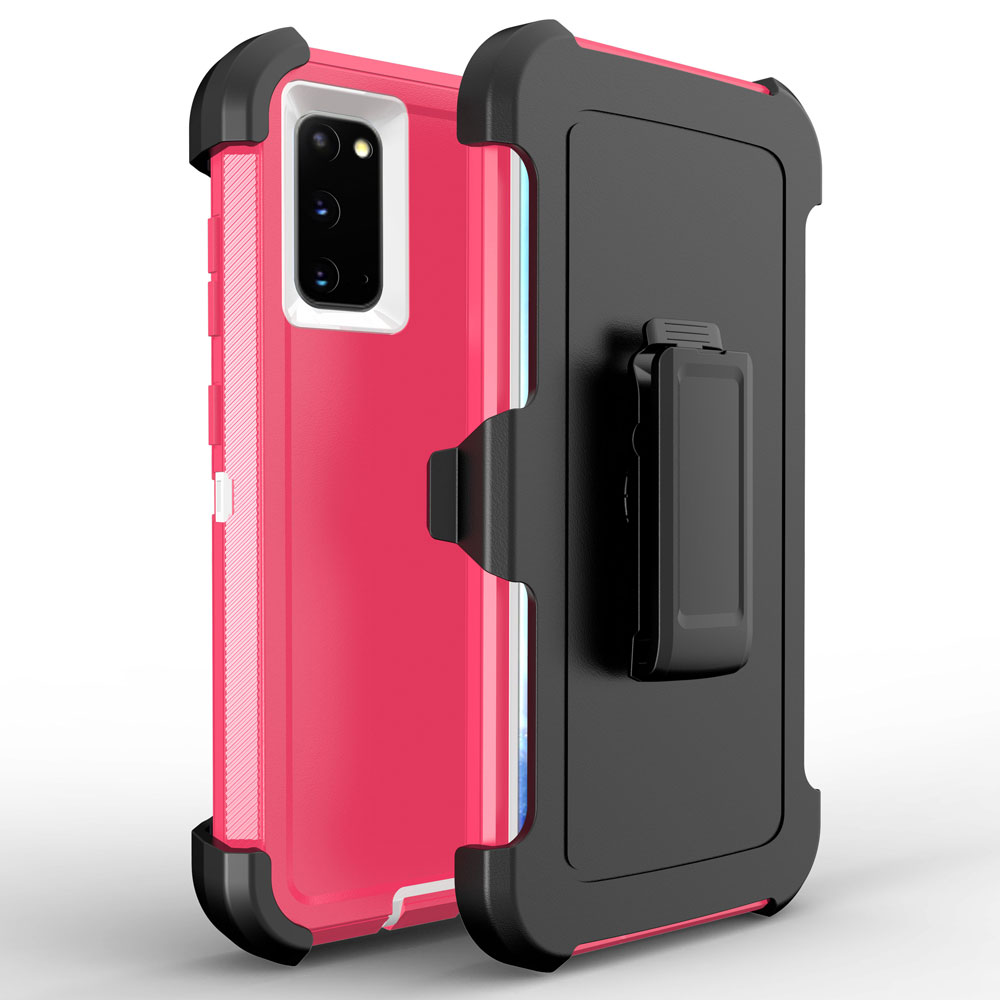Heavy Duty Armor Robot Case with Clip for Samsung Galaxy S20 6.2 inch (Hot Pink White)